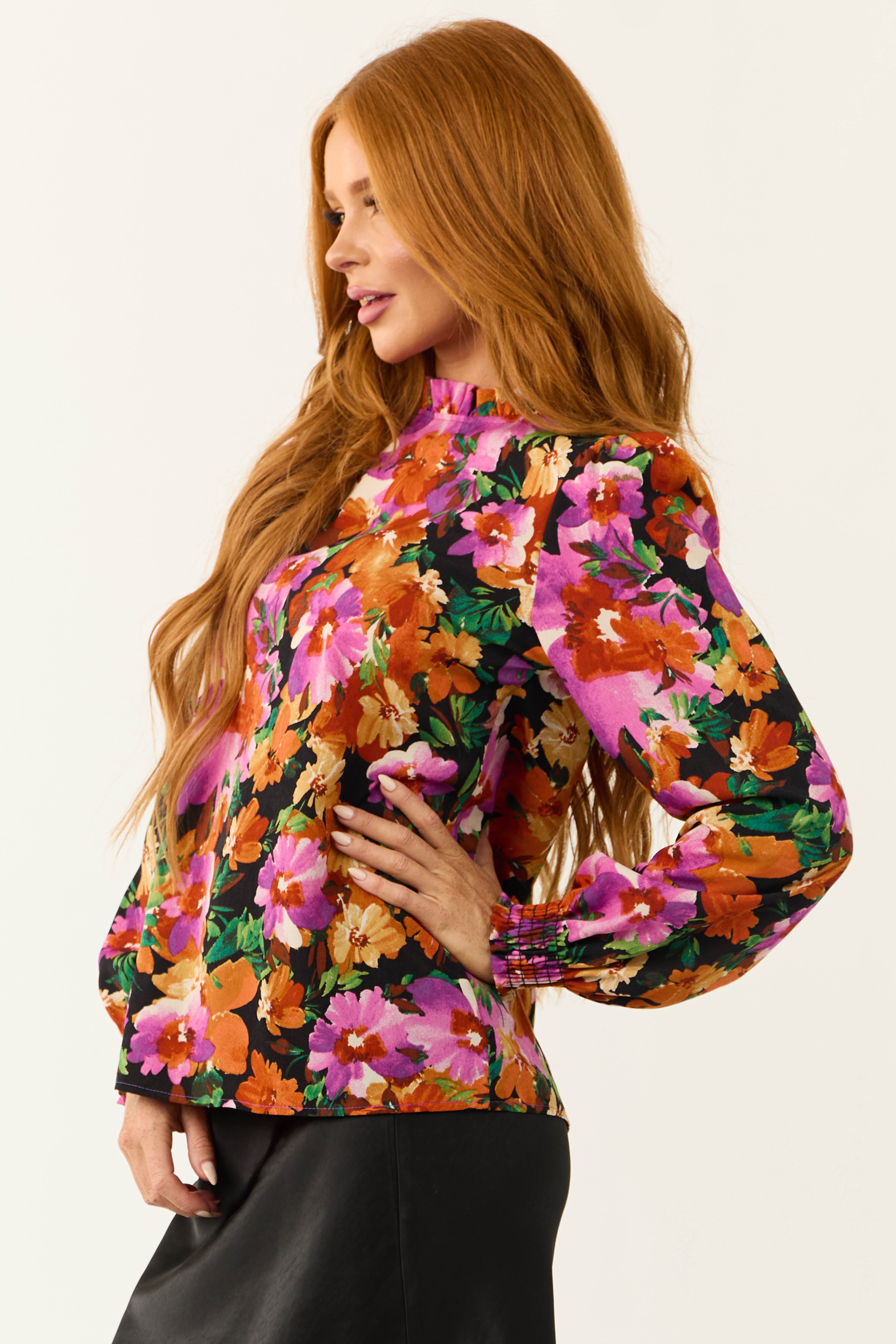 Bubble Sleeve Floral Print Blouse outlet