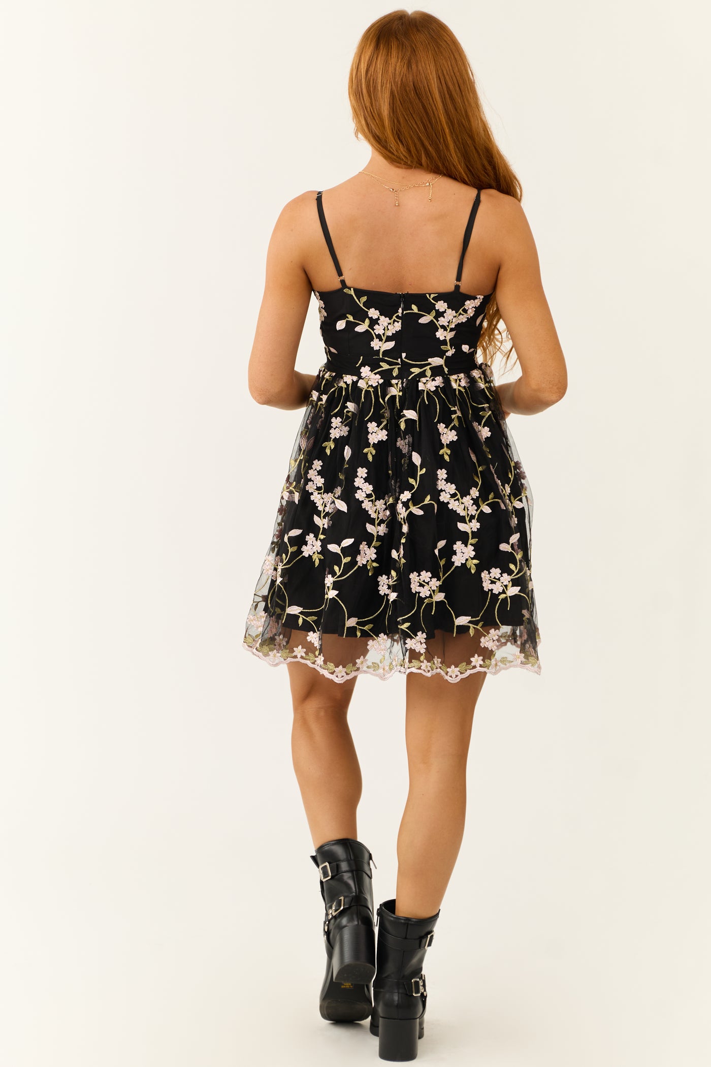 Black Floral Print Sleeveless Mini Dress