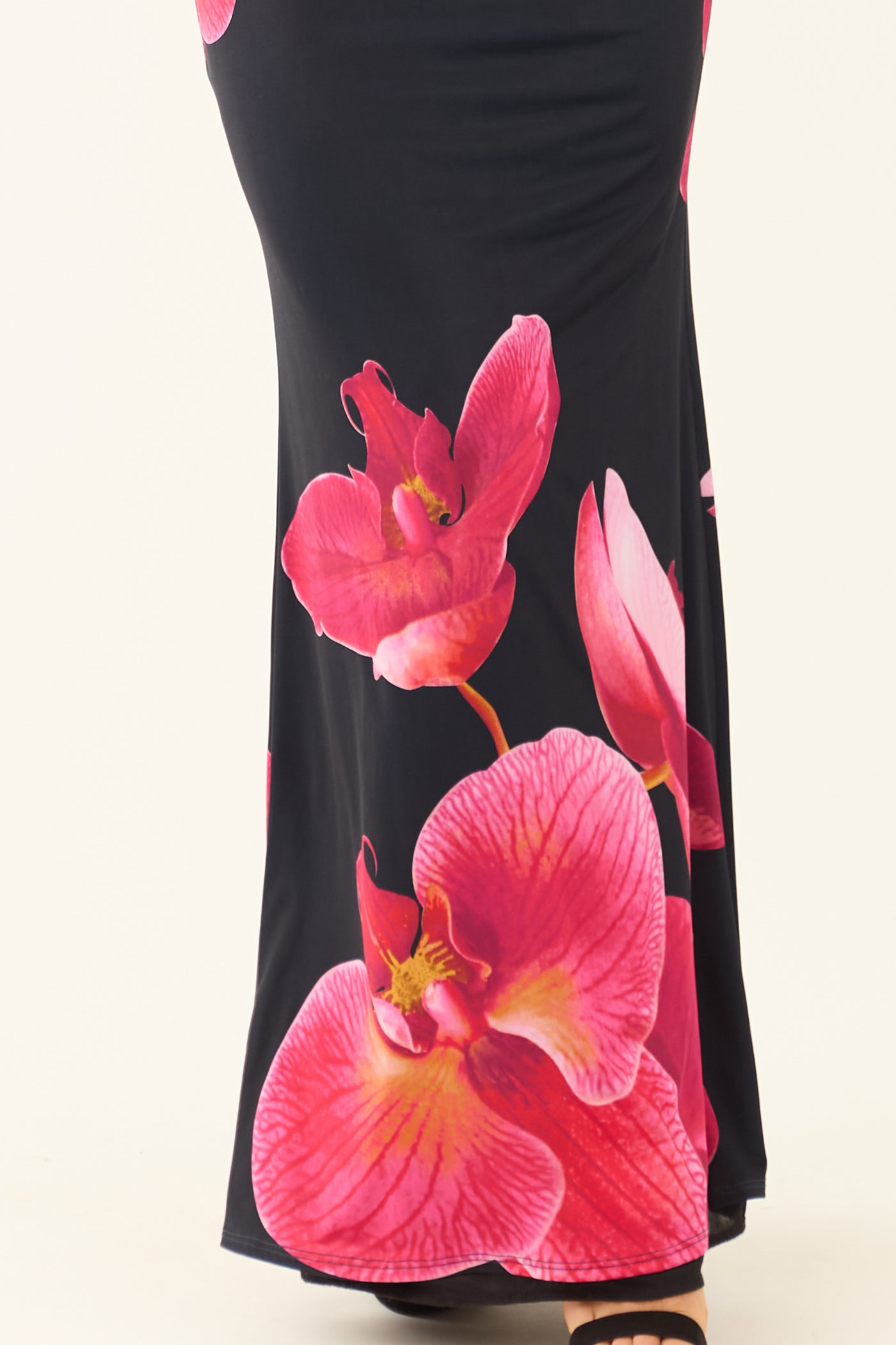 Black Floral Print Sleeveless Satin Maxi Dress