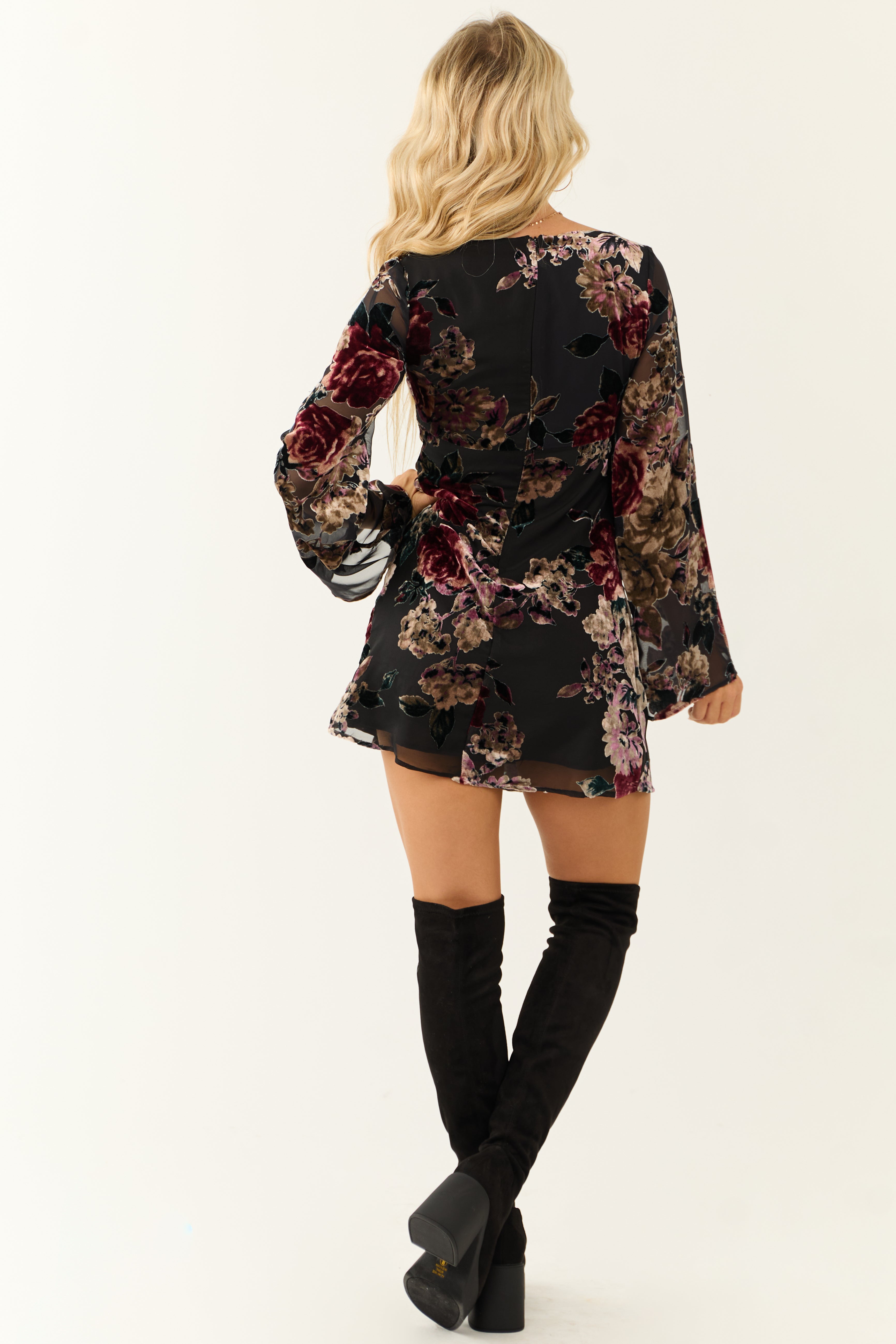 Black Floral Velvet Burn Out Sweetheart Mini Dress