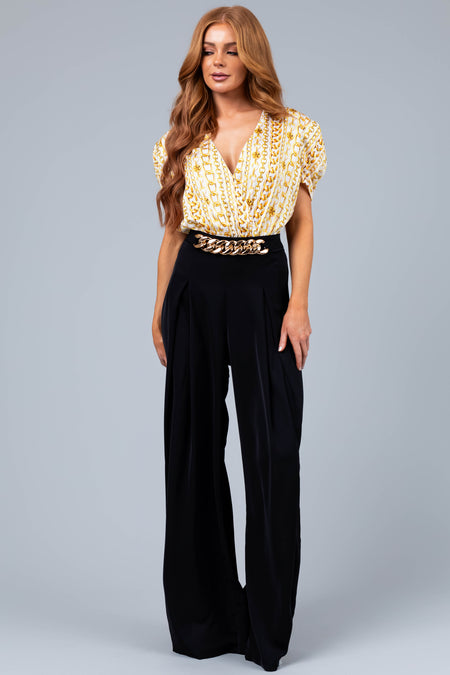 Black Flowy Wide Leg Gold Chain Pants