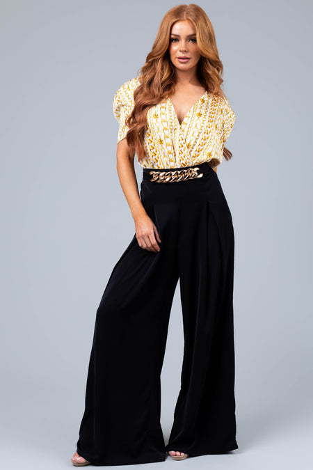 Black Flowy Wide Leg Gold Chain Pants