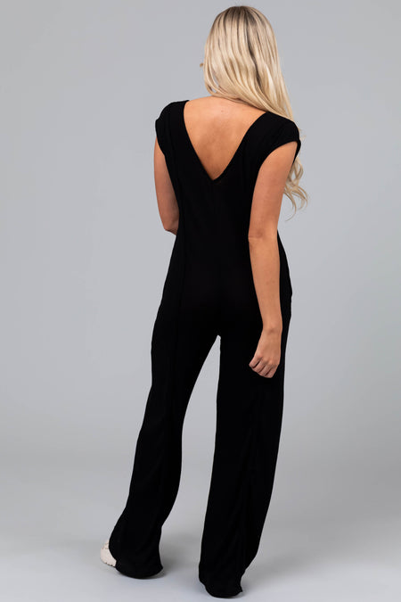 Black Flowy Wide Leg Knit Jumpsuit