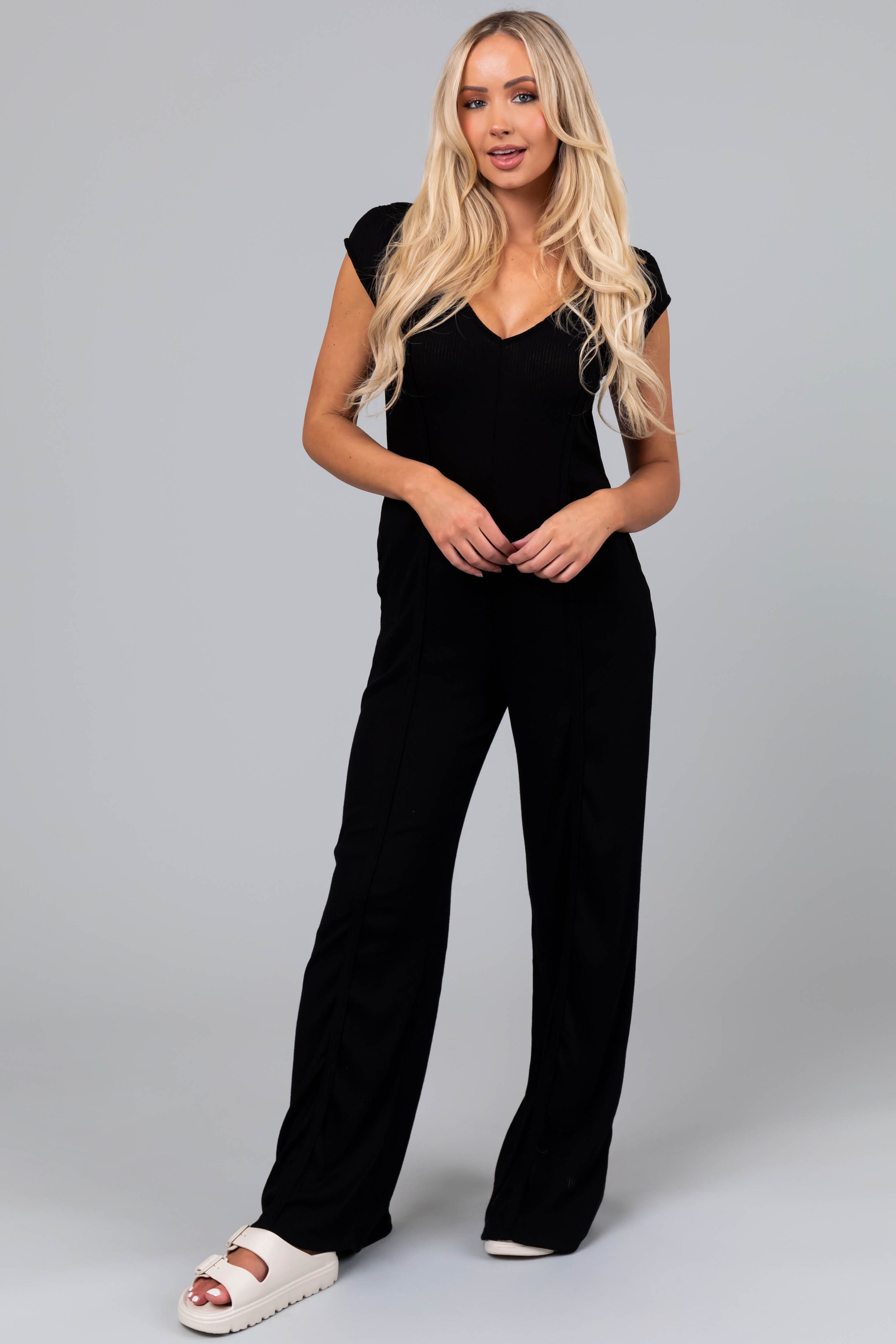 Black Flowy Wide Leg Knit Jumpsuit