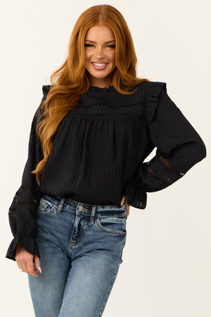 Black Frill Neck Long Sleeve Blouse