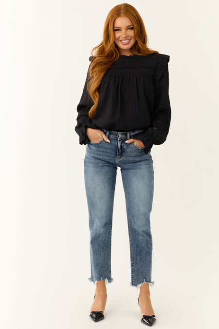 Black Frill Neck Long Sleeve Blouse