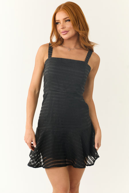 Black Geometric Mesh Sleeveless Mini Dress