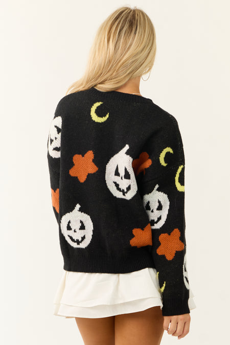 Black Halloween Print Long Sleeve Sweater