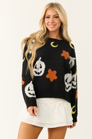 Black Halloween Print Long Sleeve Sweater