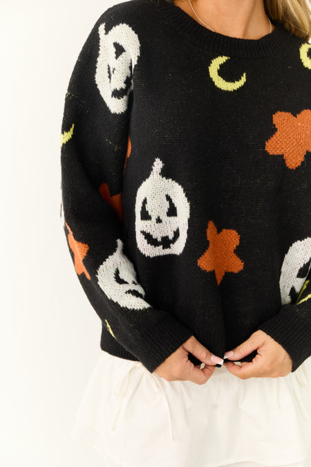 Black Halloween Print Long Sleeve Sweater