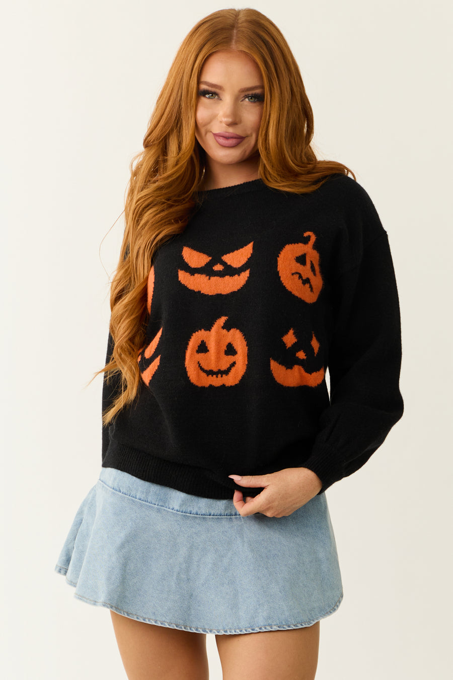 Black Halloween Pumpkin Graphic Knit Sweater