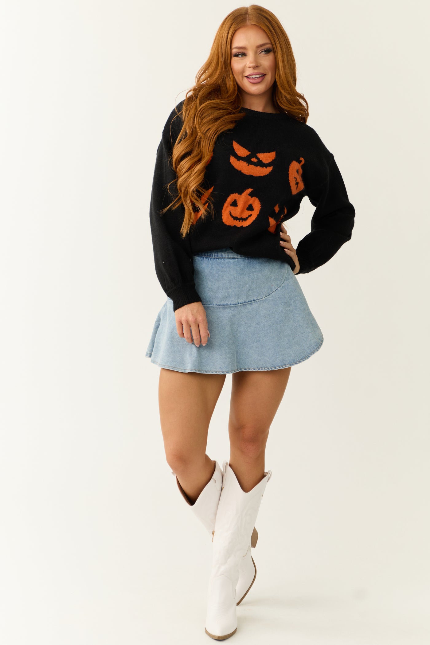 Black Halloween Pumpkin Graphic Knit Sweater