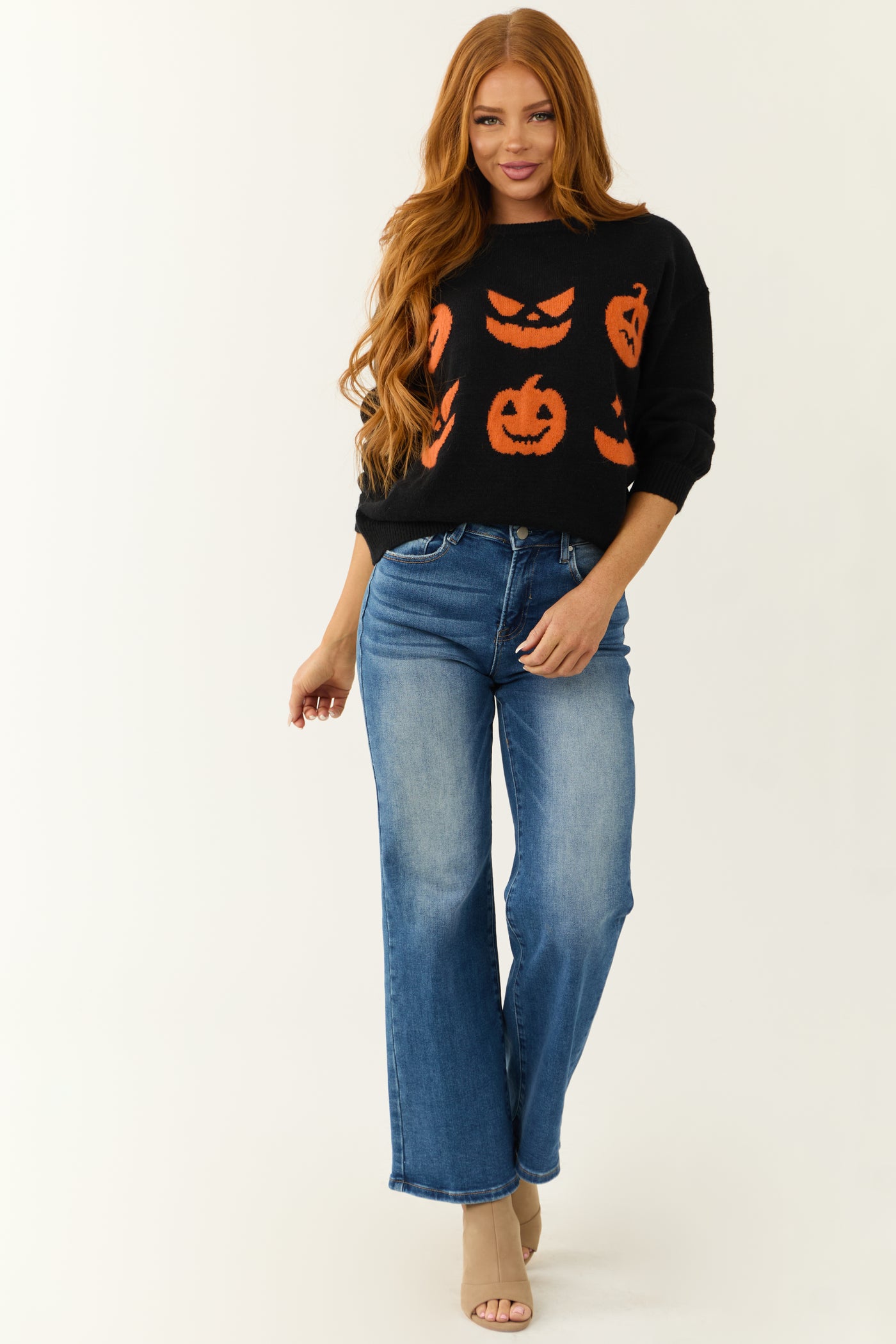 Black Halloween Pumpkin Graphic Knit Sweater