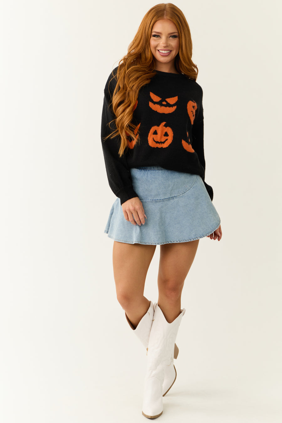 Black Halloween Pumpkin Graphic Knit Sweater