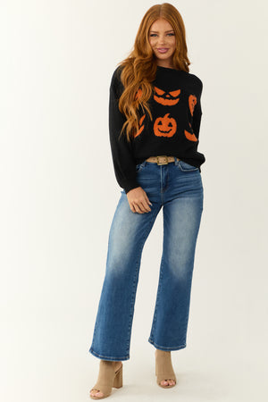 Black Halloween Pumpkin Graphic Knit Sweater