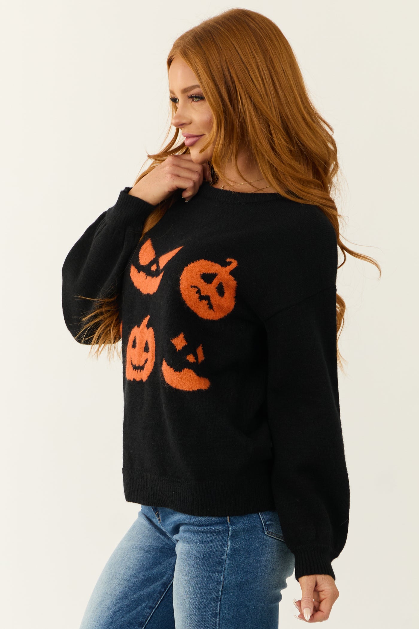 Black Halloween Pumpkin Graphic Knit Sweater