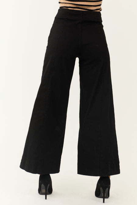 Black High Rise Wide Leg Ankle Length Pants