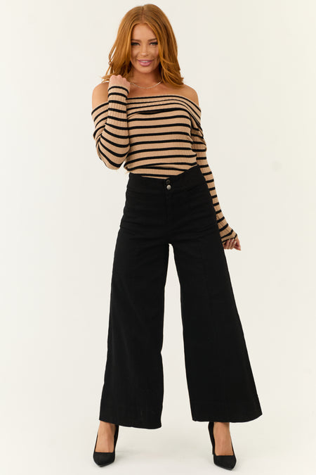 Black High Rise Wide Leg Ankle Length Pants