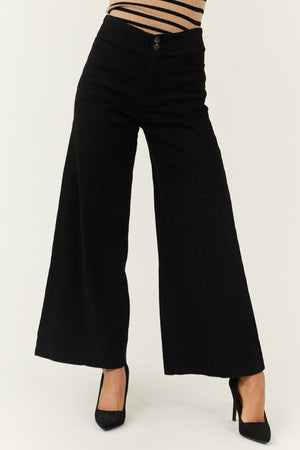 Black High Rise Wide Leg Ankle Length Pants