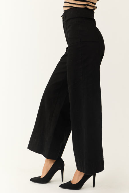 Black High Rise Wide Leg Ankle Length Pants