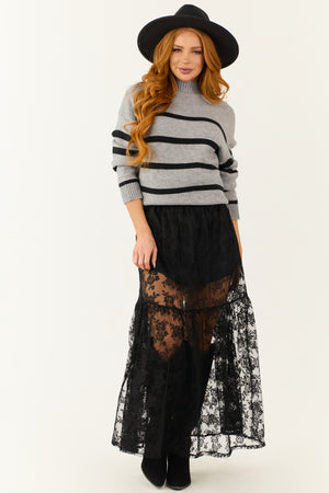 Black High Waist Sheer Lace Maxi Skirt