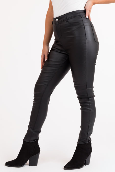 Black High Waisted Skinny Coated Pants