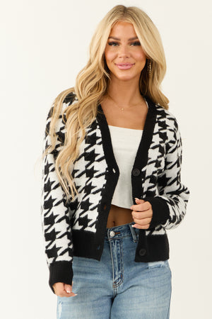 Black Houndstooth Button Down Cardigan