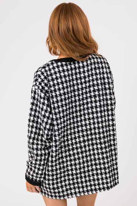 Black Houndstooth Woven Tweed Jacket