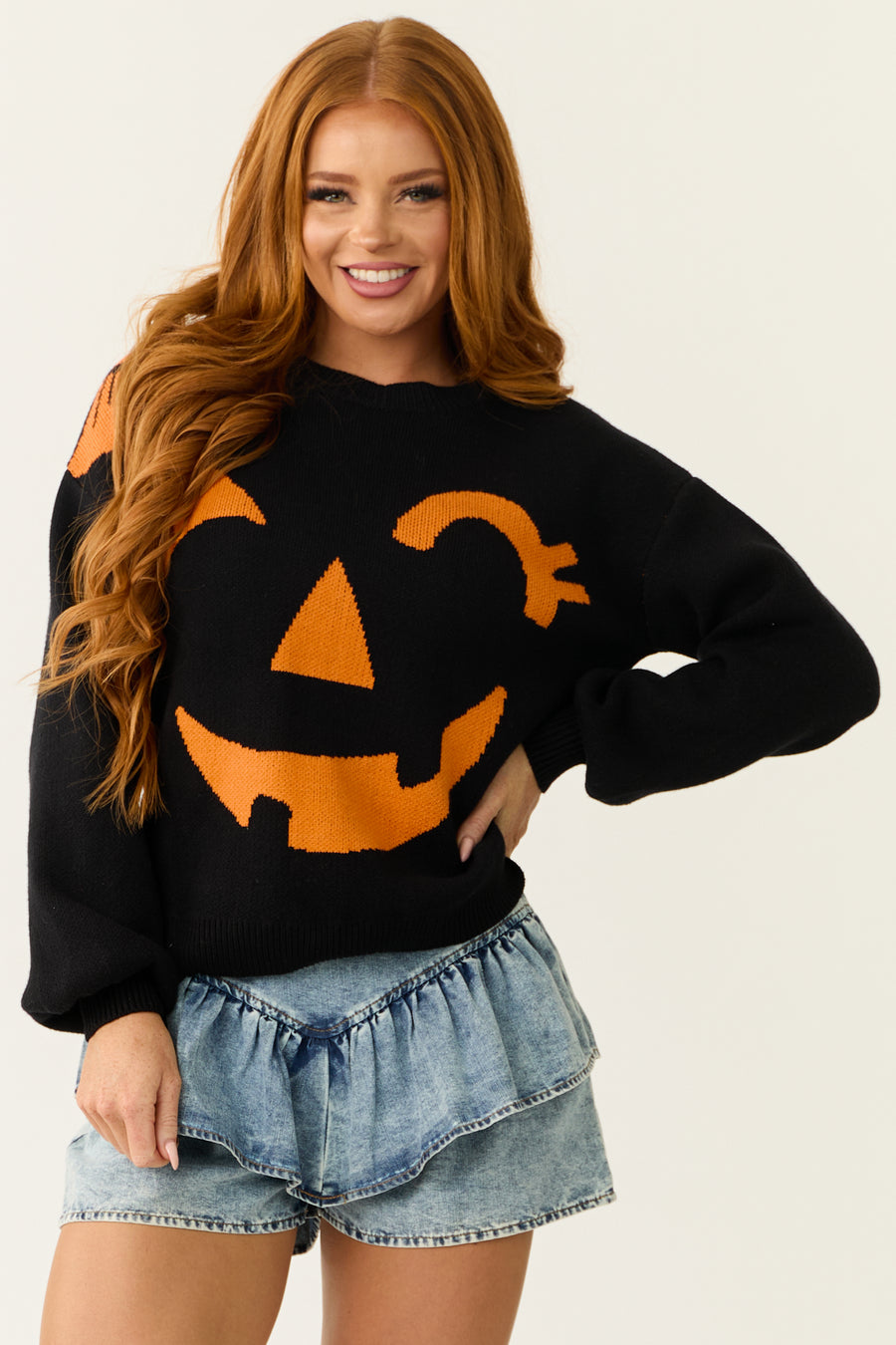 Black Jack-O-Lantern Graphic Soft Knit Sweater