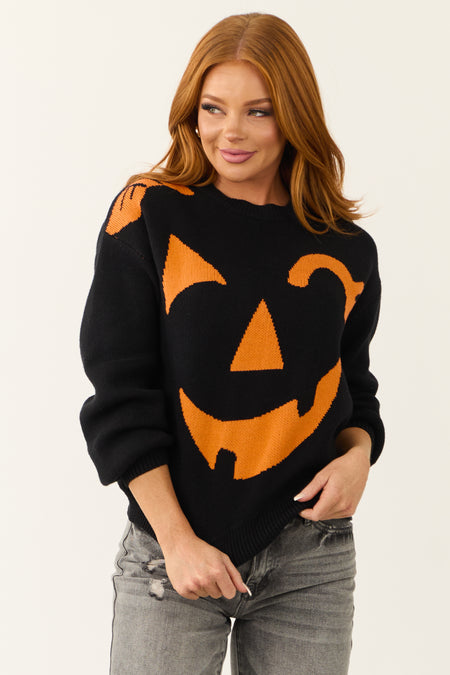 Black Jack-O-Lantern Graphic Soft Knit Sweater