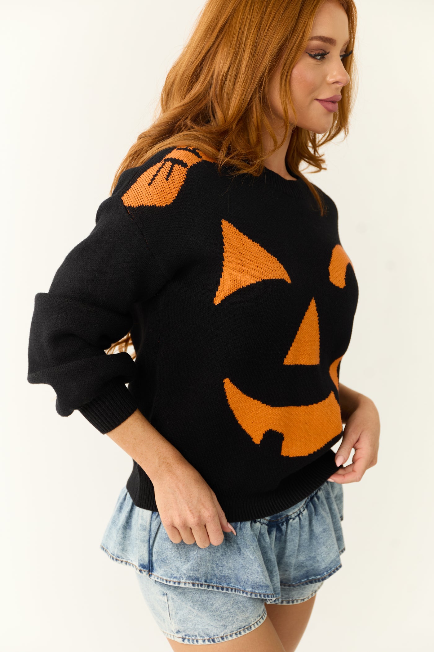 Black Jack-O-Lantern Graphic Soft Knit Sweater