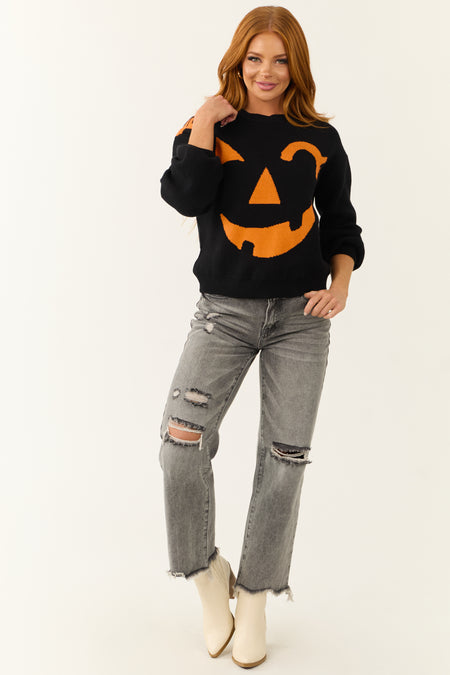 Black Jack-O-Lantern Graphic Soft Knit Sweater