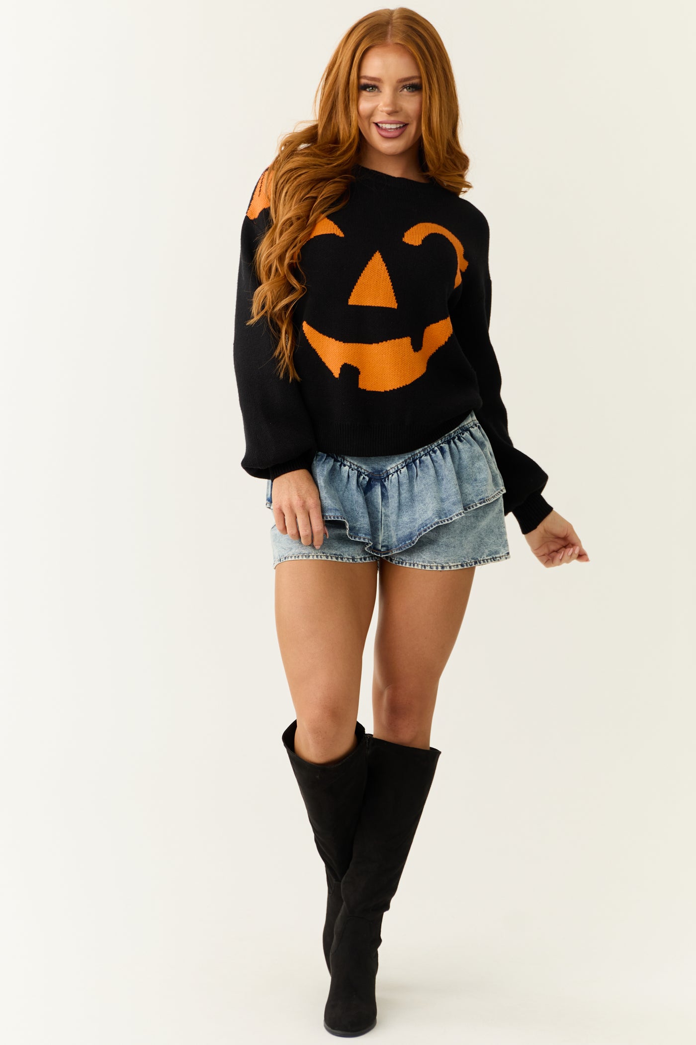 Black Jack-O-Lantern Graphic Soft Knit Sweater