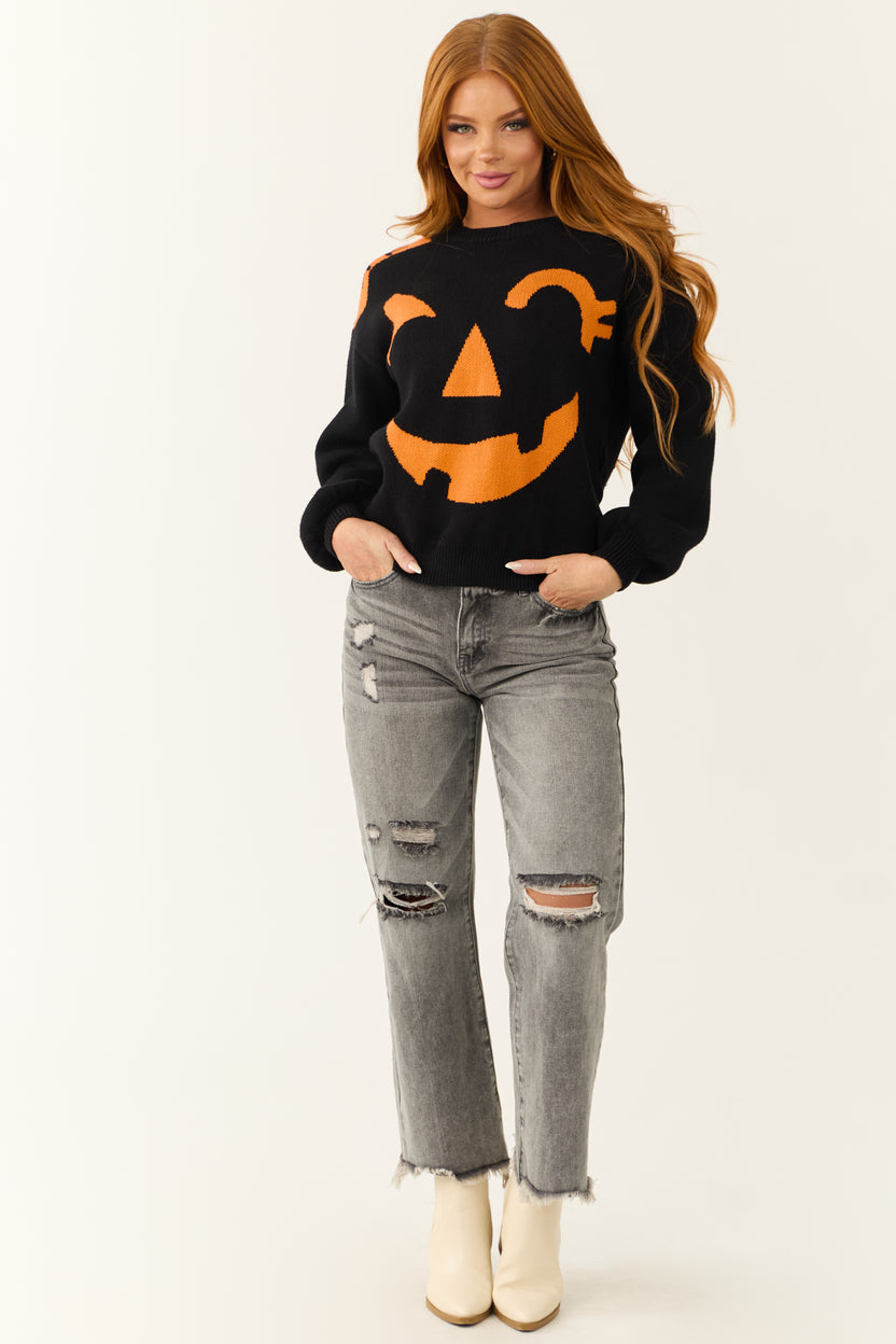 Black Jack-O-Lantern Graphic Soft Knit Sweater