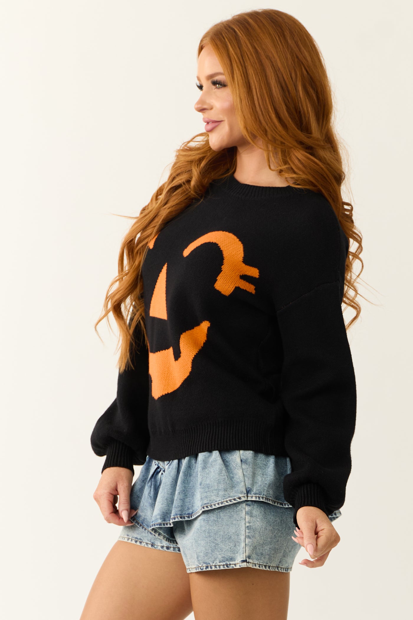 Black Jack-O-Lantern Graphic Soft Knit Sweater