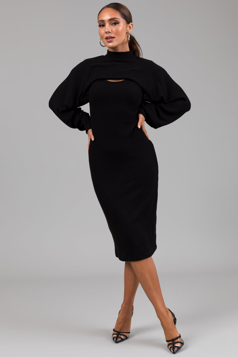 Black Knit Midi Dress with Bolero