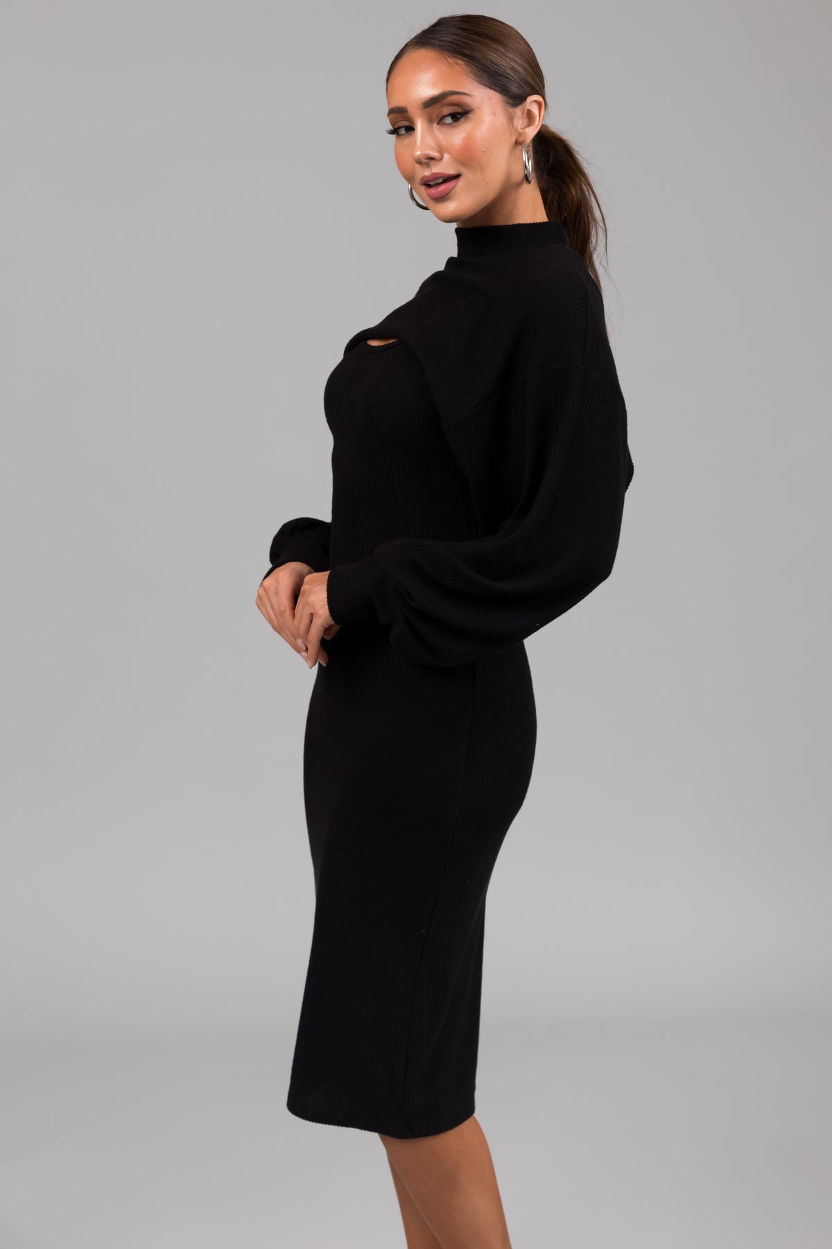 Black Knit Midi Dress with Bolero | Lime Lush
