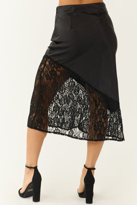 Black Lace Bottom Asymmetrical Midi Skirt