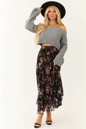 Black Lace Handkerchief Hem Maxi Skirt