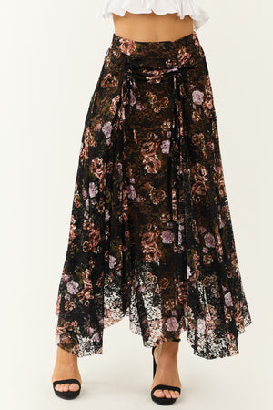 Black Lace Handkerchief Hem Maxi Skirt