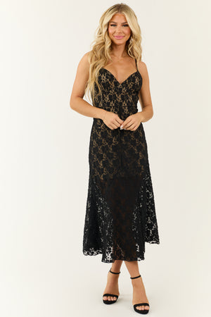 Black Lace Sleeveless Midi Dress