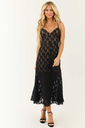 Black Lace Sleeveless Midi Dress