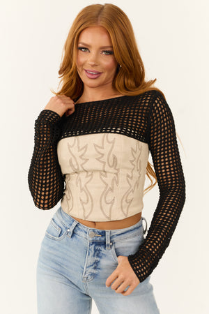 Black Lattice Shrug Long Sleeve Sweater Knit Top