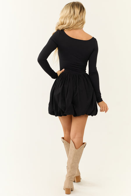 Black Long Sleeve Bubble Skirt Romper