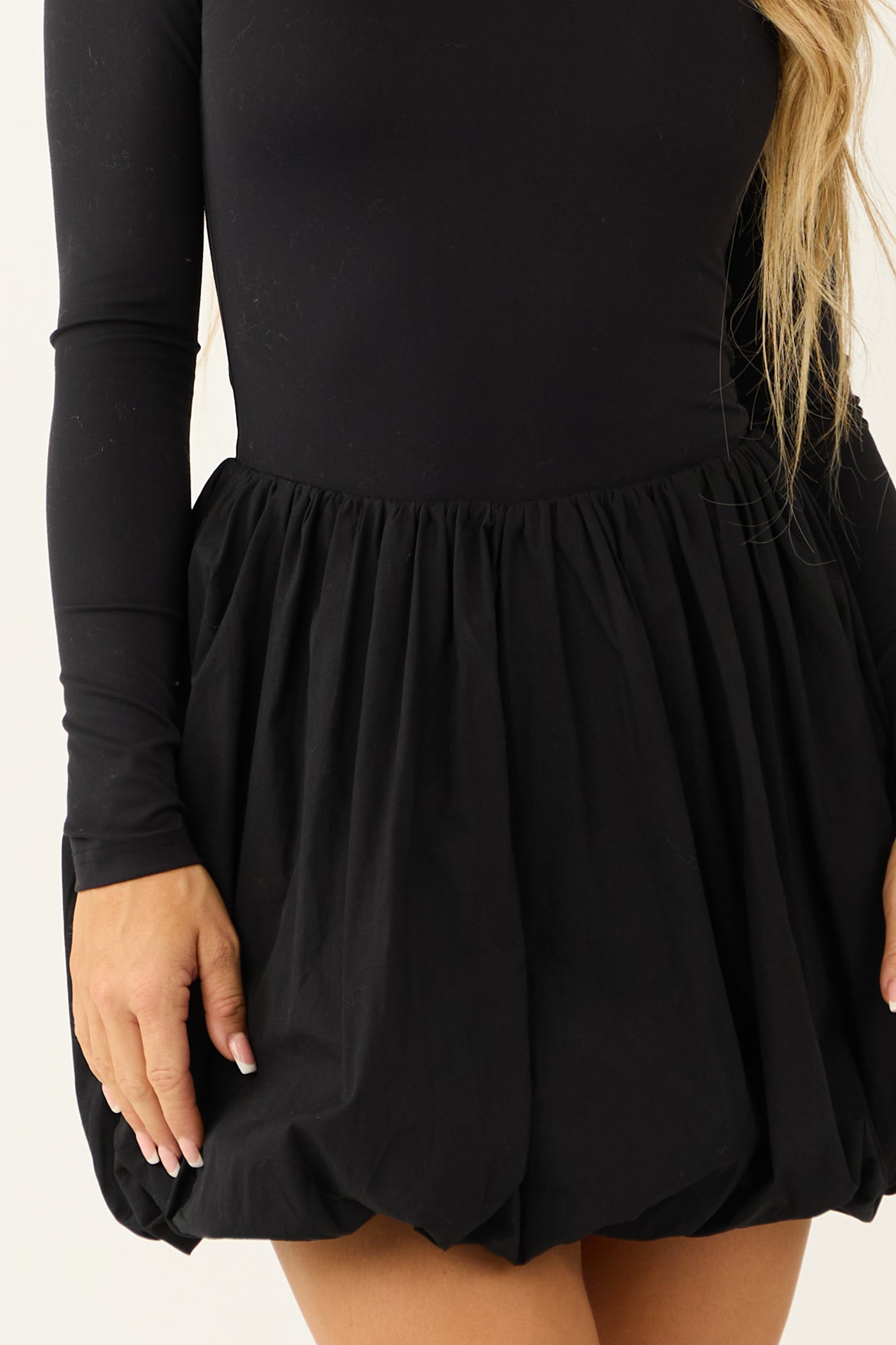 Black Long Sleeve Bubble Skirt Romper