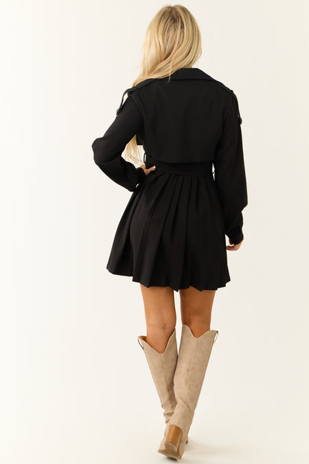 Black Long Sleeve Button Down Trench Coat