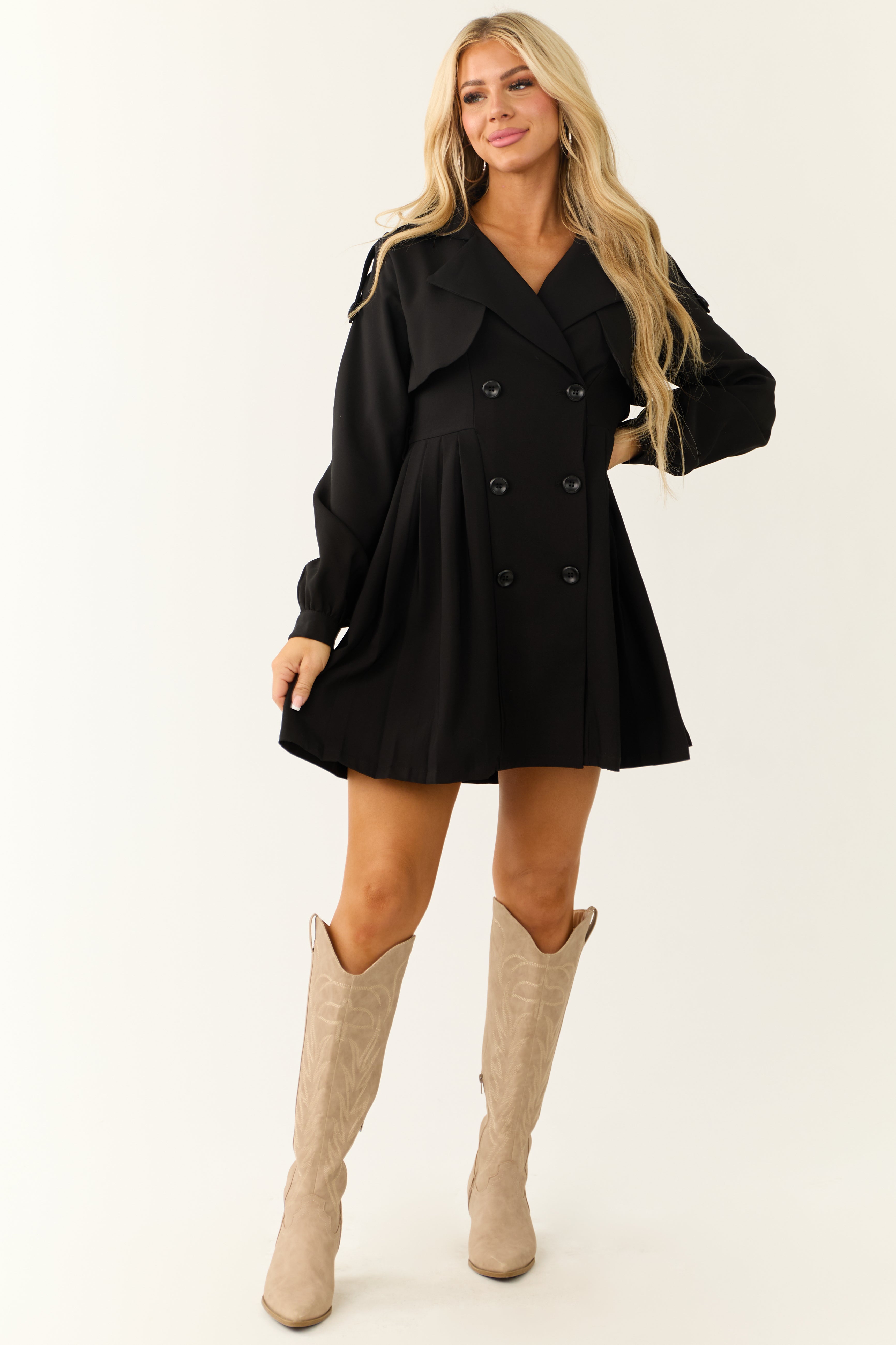 Black Long Sleeve Button Down Trench Coat