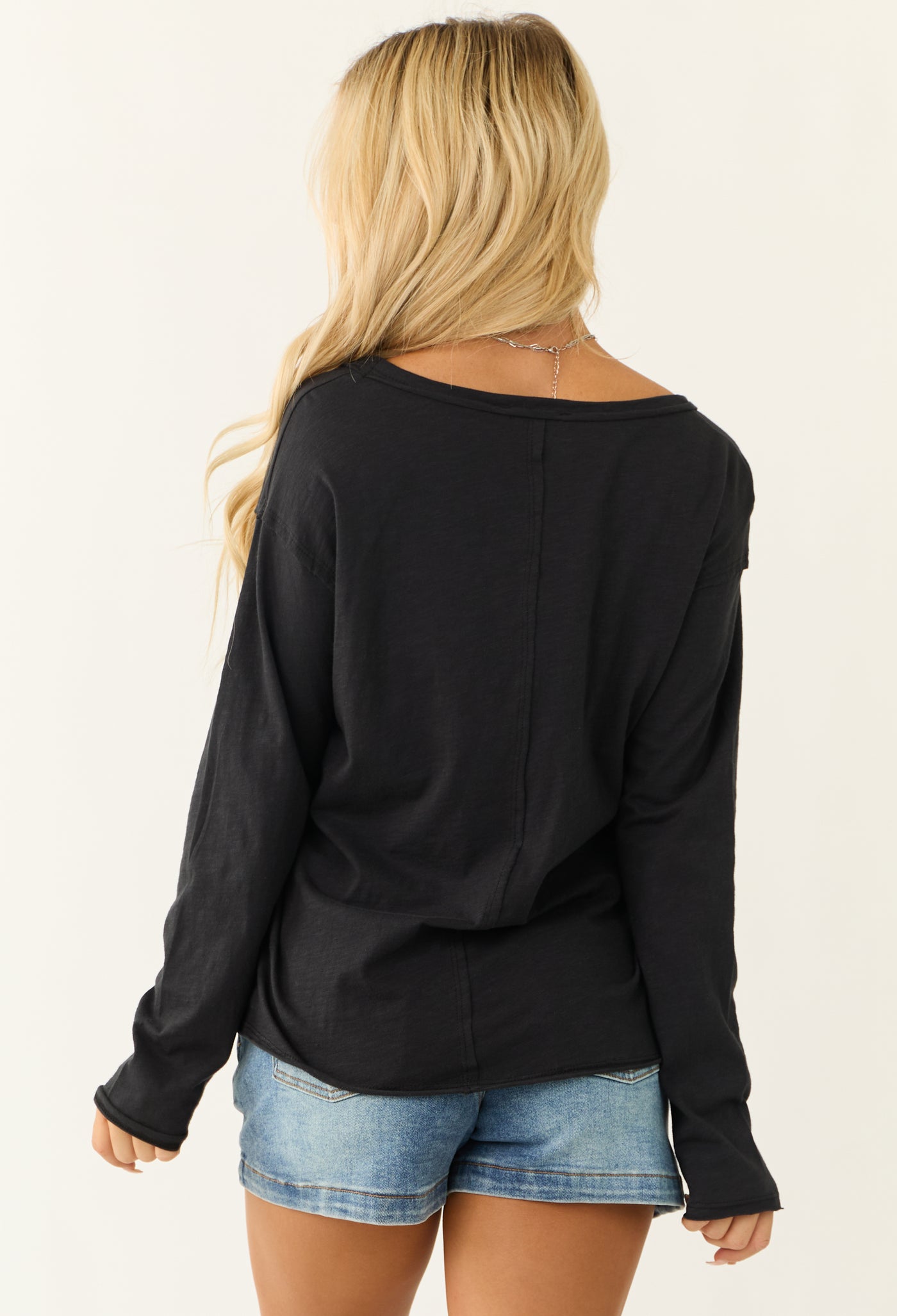 Black Long Sleeve Chest Pocket Knit Top