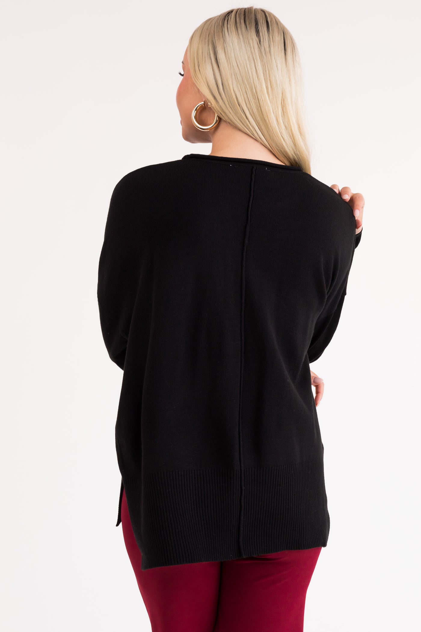 Black Long Sleeve Front Seam Knit Sweater | Lime Lush