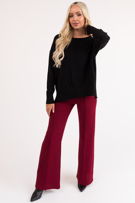 Black Long Sleeve Front Seam Knit Sweater